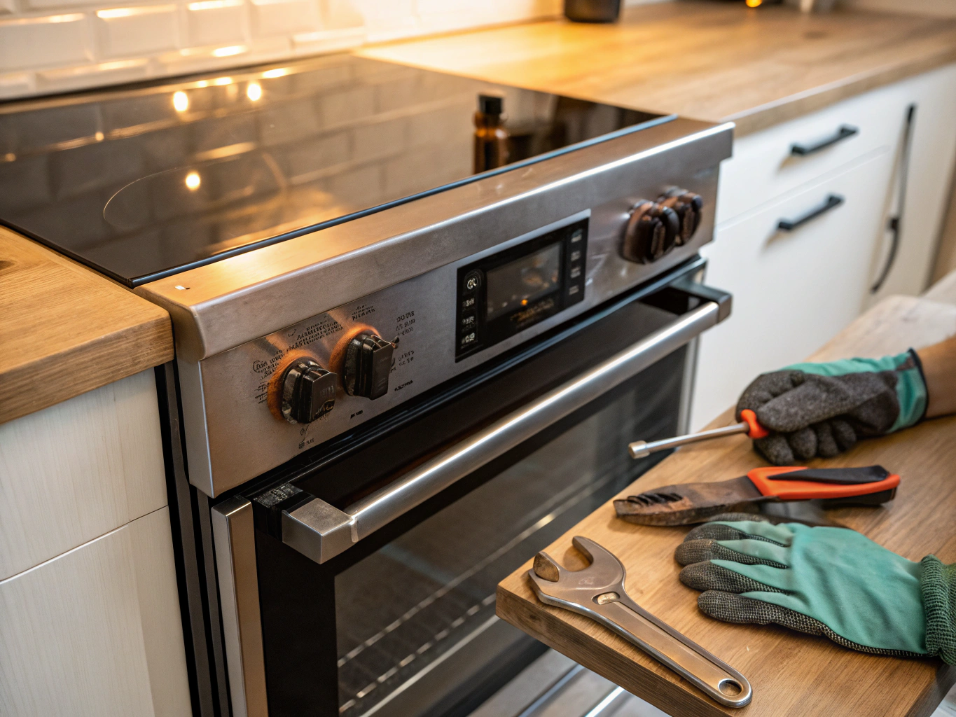 Bosch stainless steel slide-in range and wall oven unit