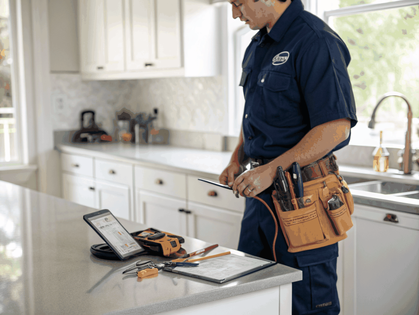 Technician conducting diagnostics on Kenmore Elite kitchen appliance