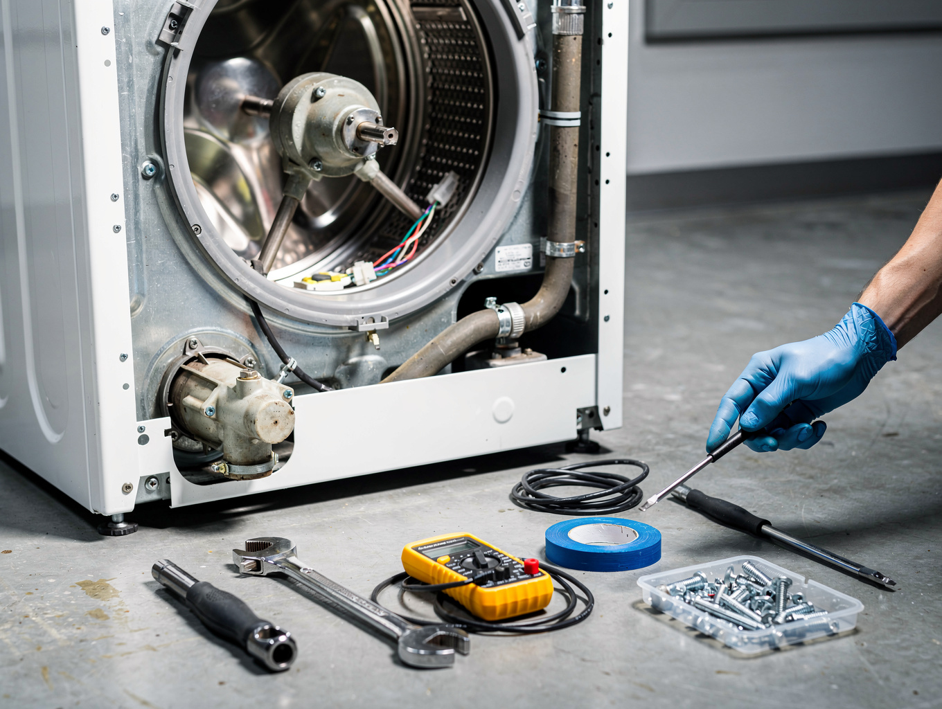 Washer drum and internal spin mechanism assembly